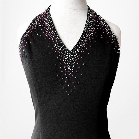 Vintage Y2K 90s Black Purple V-Neck Beaded Bodycon Maxi Formal Prom Dress Size M - Picture 6 of 8